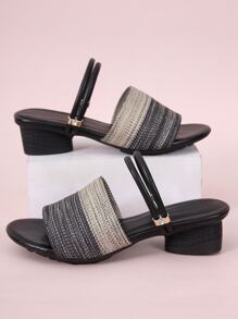 Mules Tipo Sandalia De Dos Tonos - Negro - Ver 3