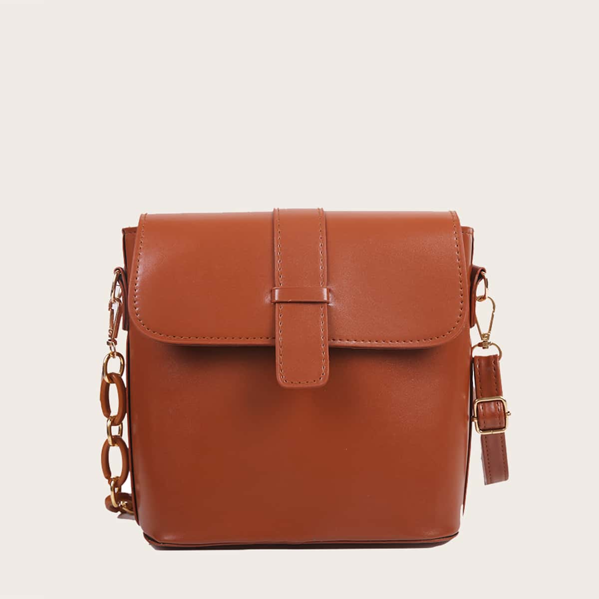 

Solid Flap Crossbody Bag, Brown