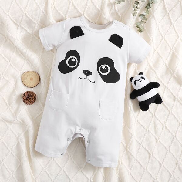 

Baby Boy Cartoon 3D Ear Design Tee Romper, Light grey