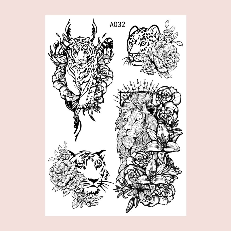 

1sheet Flower & Tiger Pattern Tattoo Sticker, Black