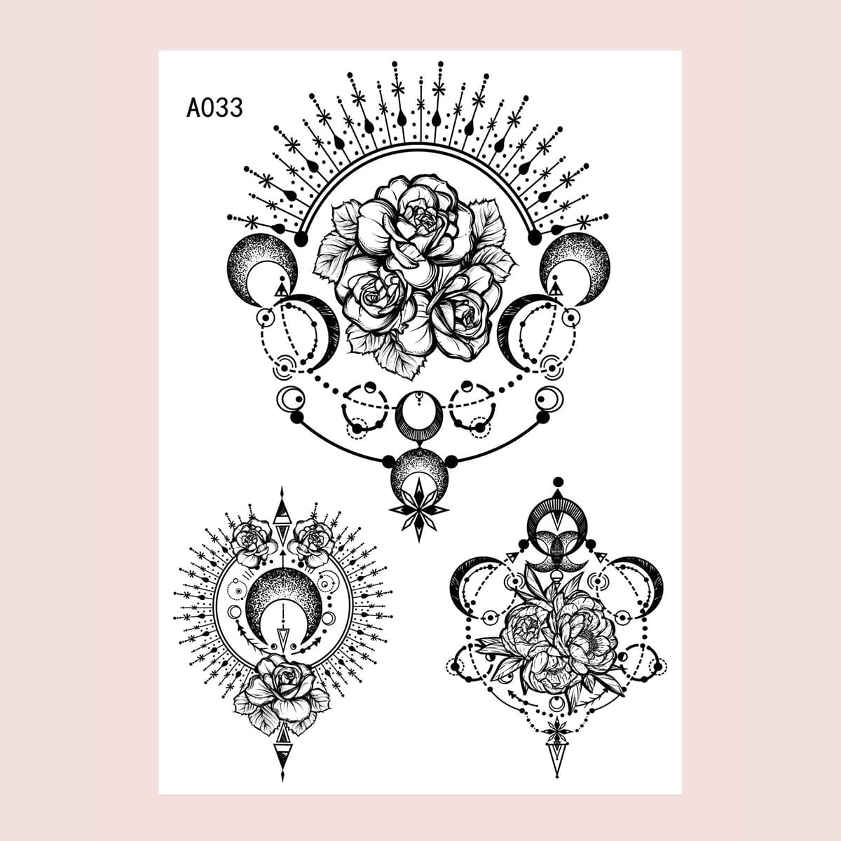 

1sheet Flower Pattern Tattoo Sticker, Black