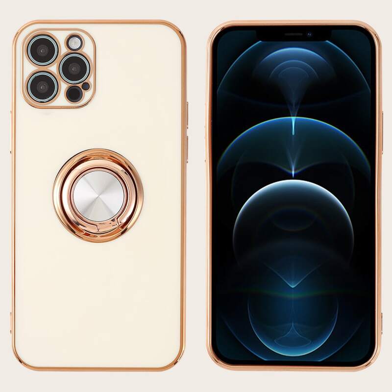 

Contrast Frame iPhone Case With Ring Holder, Beige
