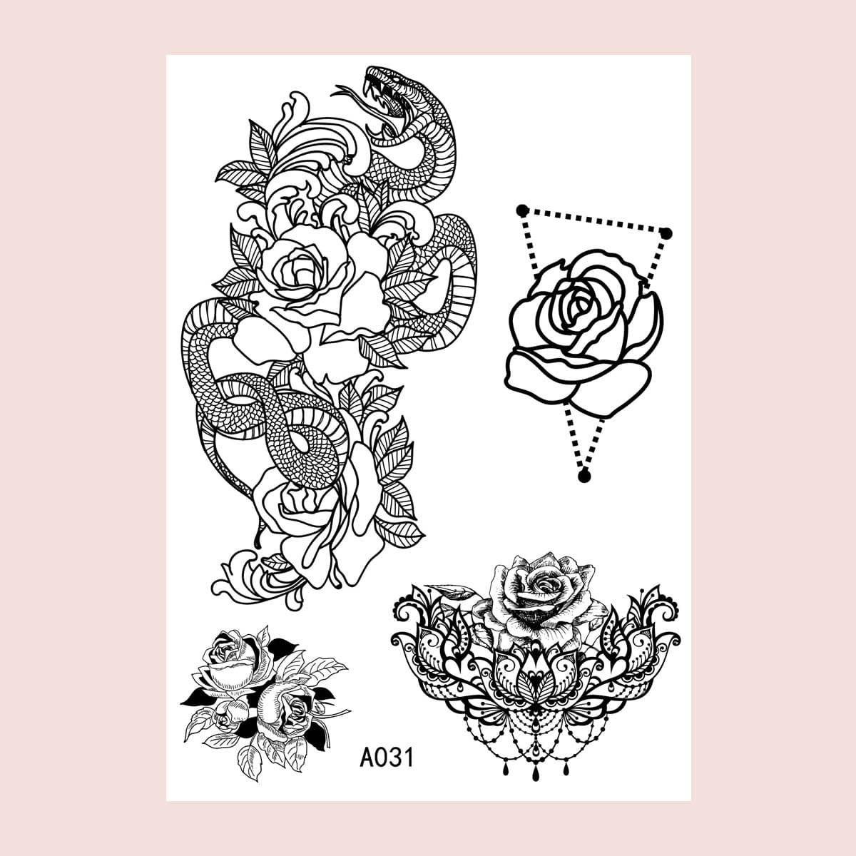 

1sheet Flower & Snake Pattern Tattoo Sticker, Black