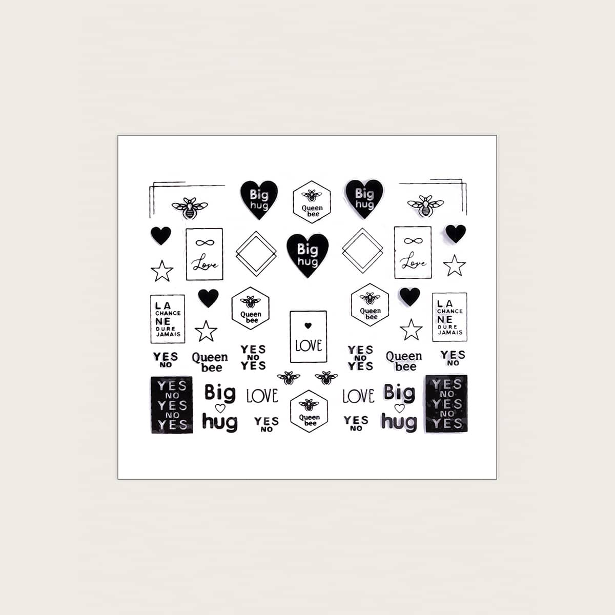 

1sheet Letter Graphic Nail Art Sticker, Black and white