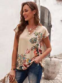 EMERY ROSE Áo sơ mi Tương phản ren Hoa Thanh lịch - Màu be - Xem 5