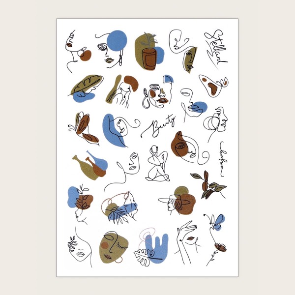 

1sheet Line Art Nail Art Sticker, Multicolor