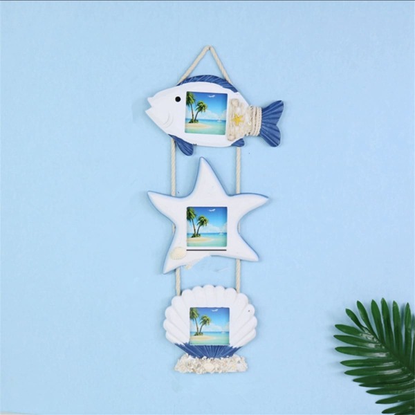 

1pc 3 In 1 Hanging Photo Frame, Blue and white