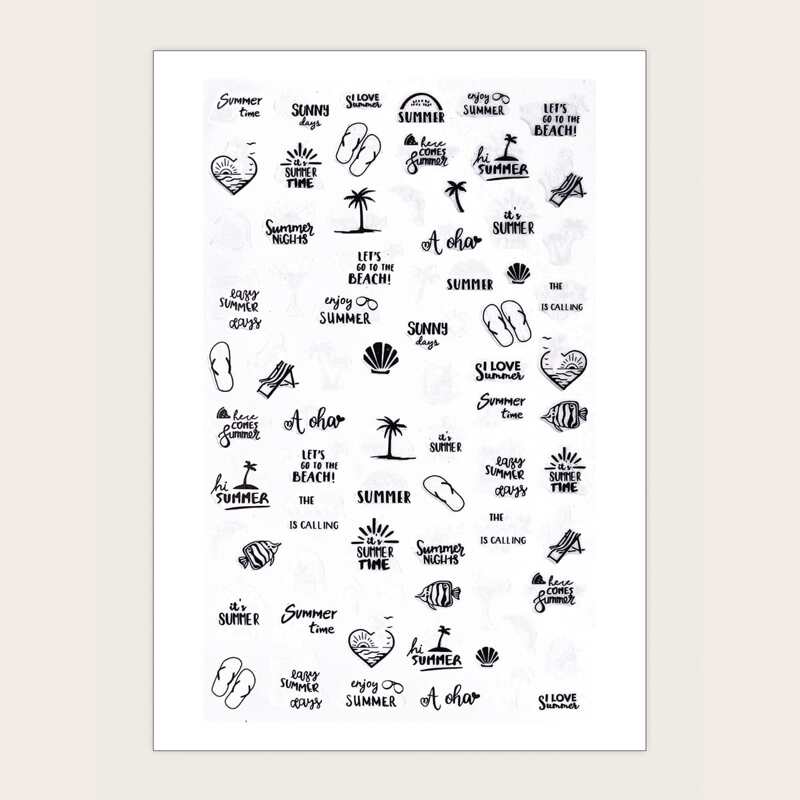 

1sheet Letter Graphic Nail Art Sticker, Black and white
