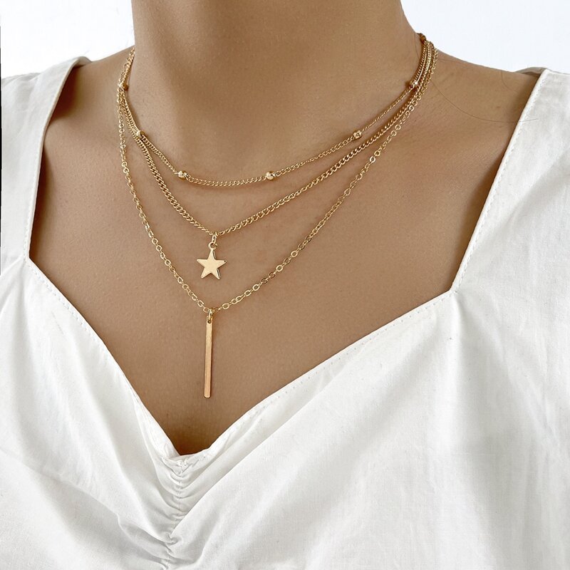 

Geo & Star Layered Necklace, Gold