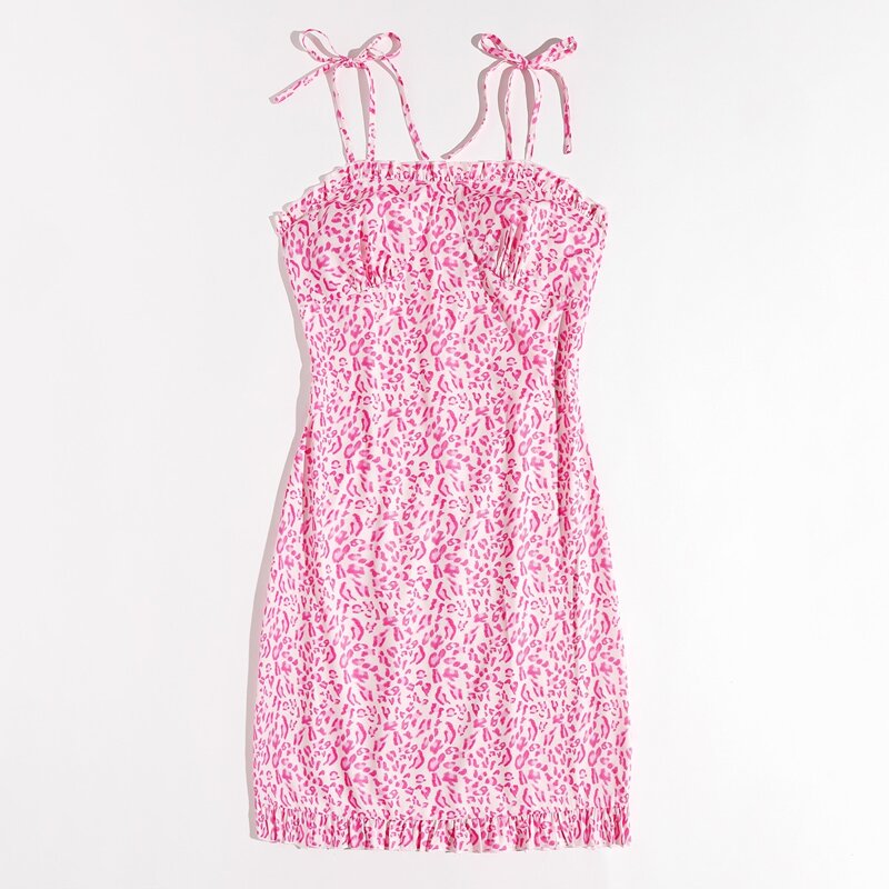 

Leopard Tie Shoulder Cami Dress, Pink