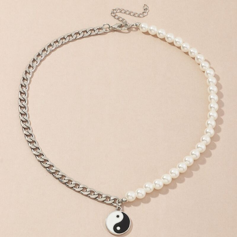 

Yin & Yang Decor Necklace, Black and white