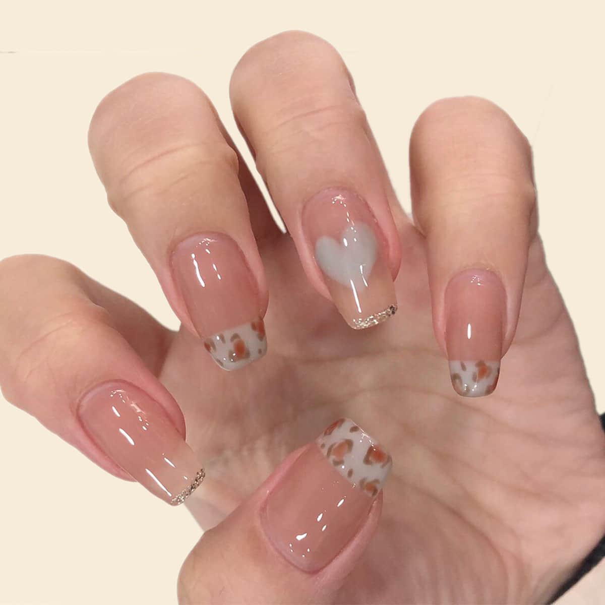 

24pcs Leopard Fake Nail & 1sheet Tape & 1pc Nail File, Pink