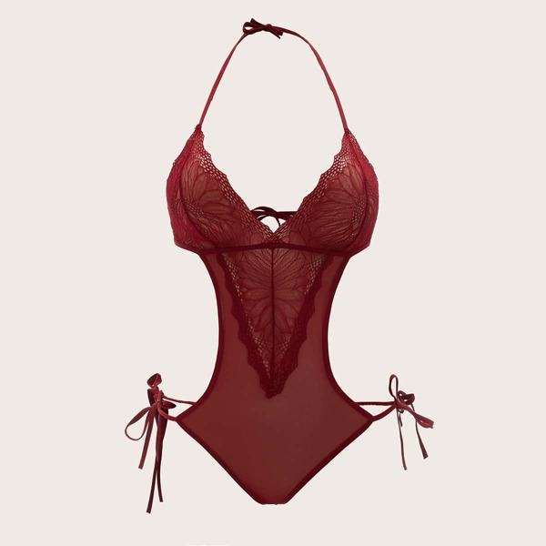 

Plus Contrast Lace Cut-out Teddy Bodysuit, Burgundy