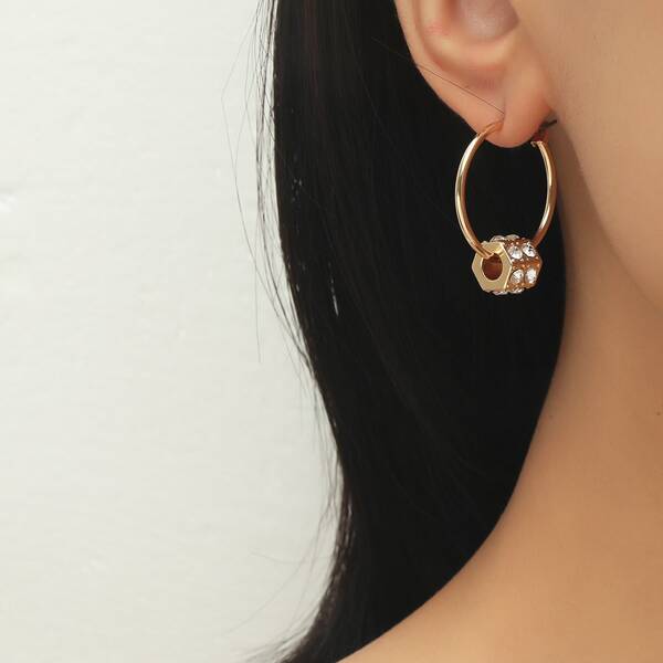 

Rhinestone Decor Earrings, Gold