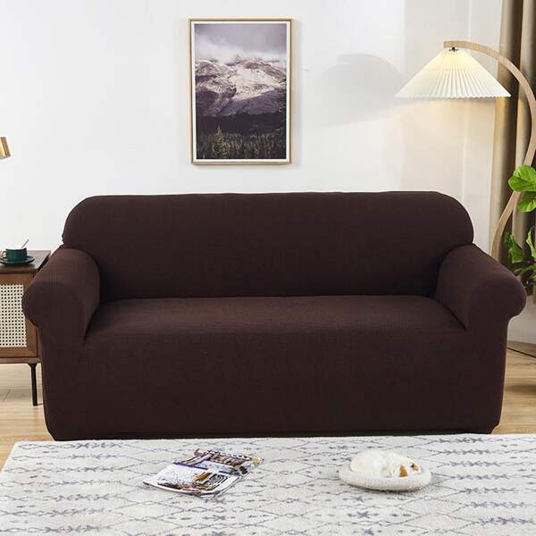 

Plain Sofa Cover & 1pc Cushion Cover Without Filler, Coffee brown