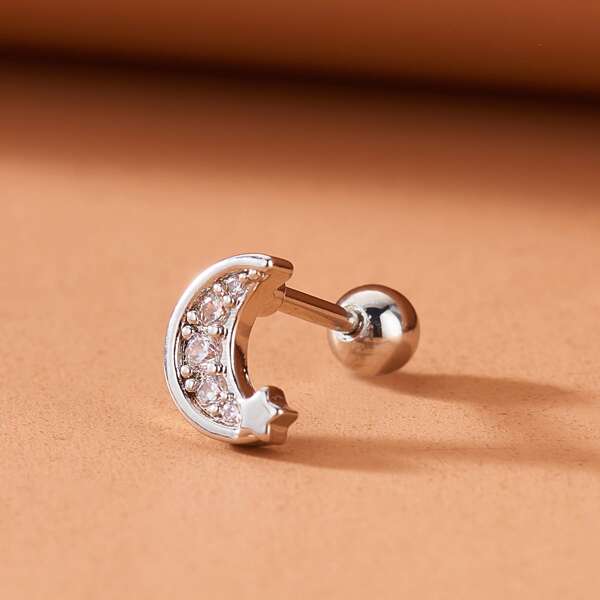 

1pc Moon Decor Stud Earring, Silver