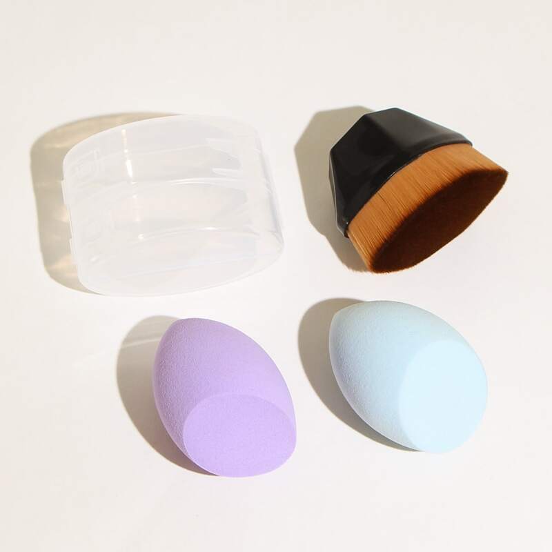 

1pc Foundation Brush & 2pcs Sponge & 1pc Clear Box, Multicolor