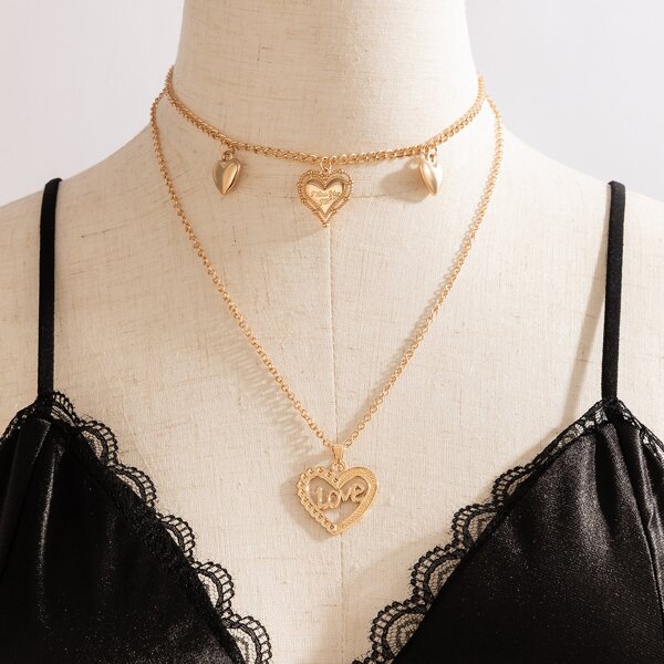 

Heart Pendant Layered Necklace, Gold