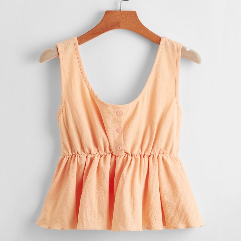 

Solid Peplum Button Blouse, Orange