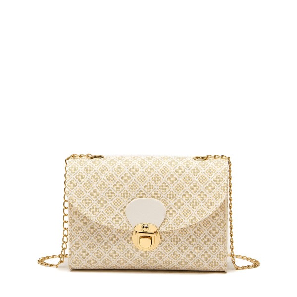 

Floral Graphic Push Lock Chain Bag, Beige