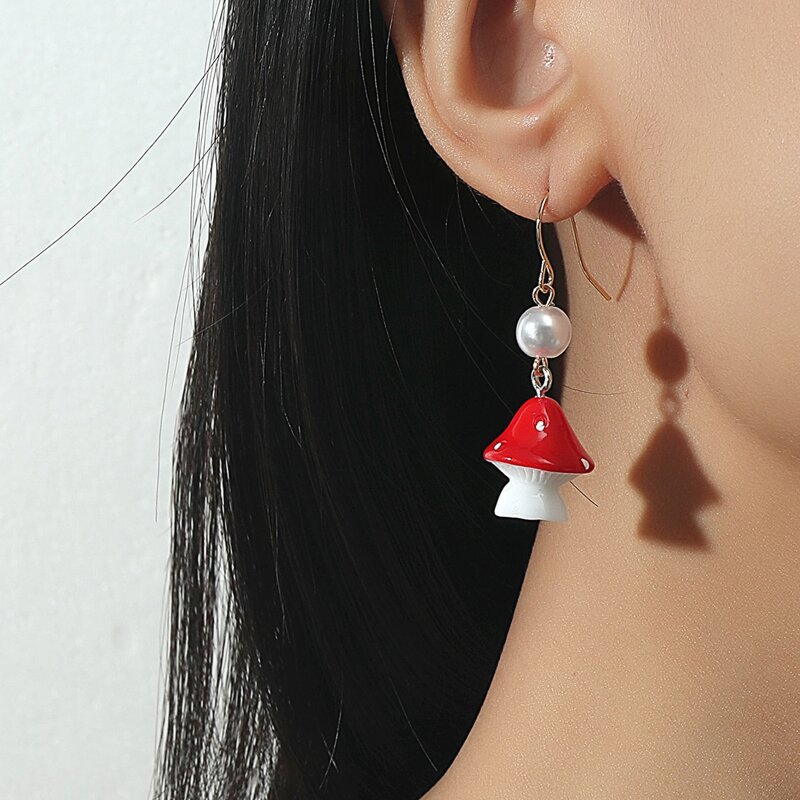 

Mushroom Decor Drop Earrings, Red