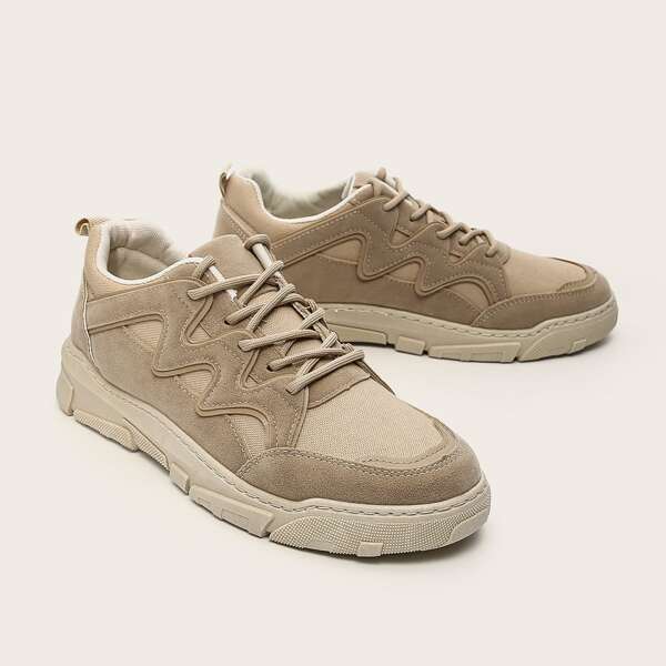 

Men Lace-up Front Low Top Sneakers, Beige