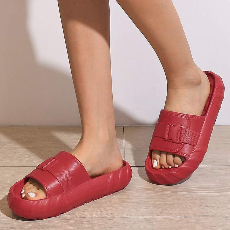 

Minimalist Open Toe Slides, Red