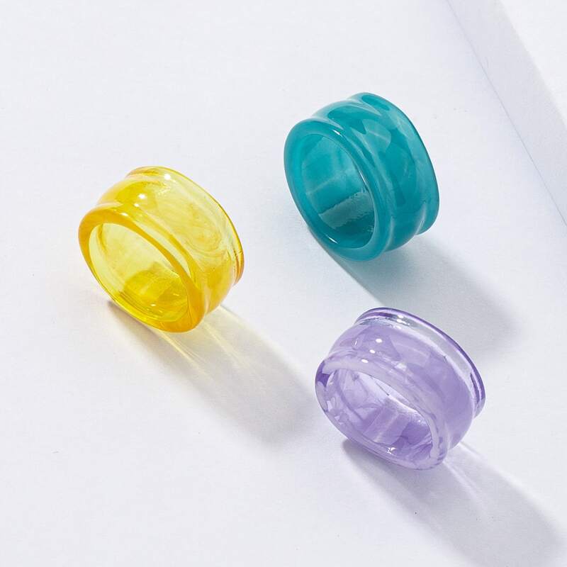 3pcs Resin Ring, Multicolor