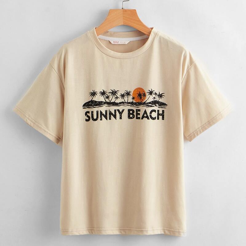 

Letter Tropical Graphic Tee, Beige