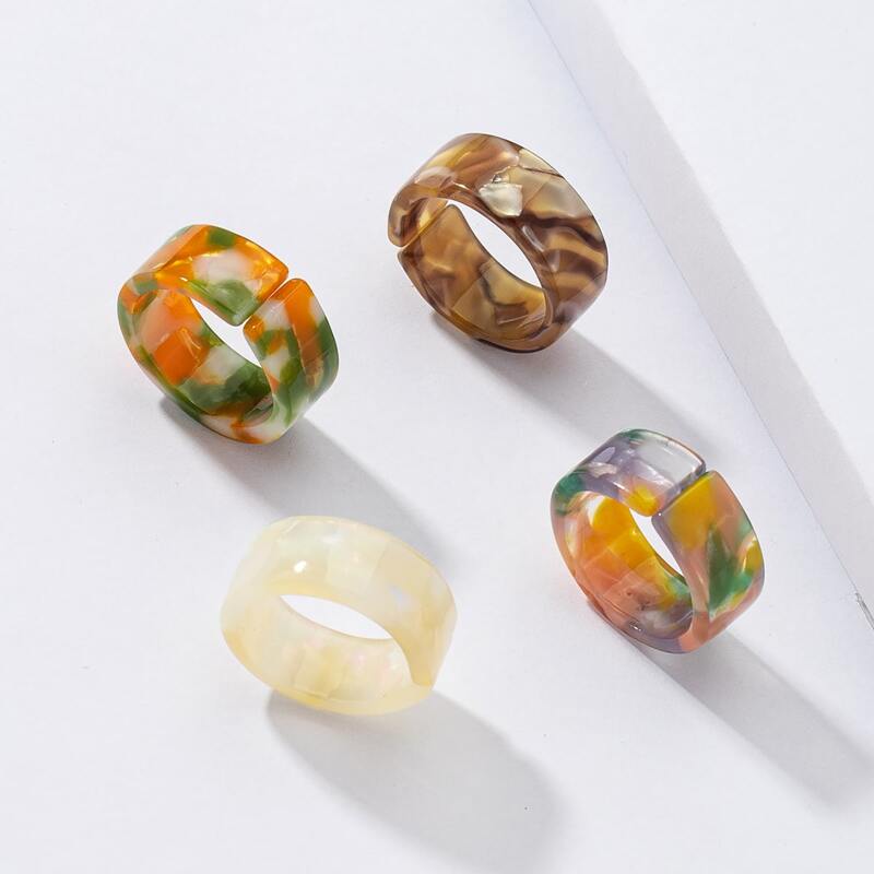 

4pcs Resin Ring, Multicolor