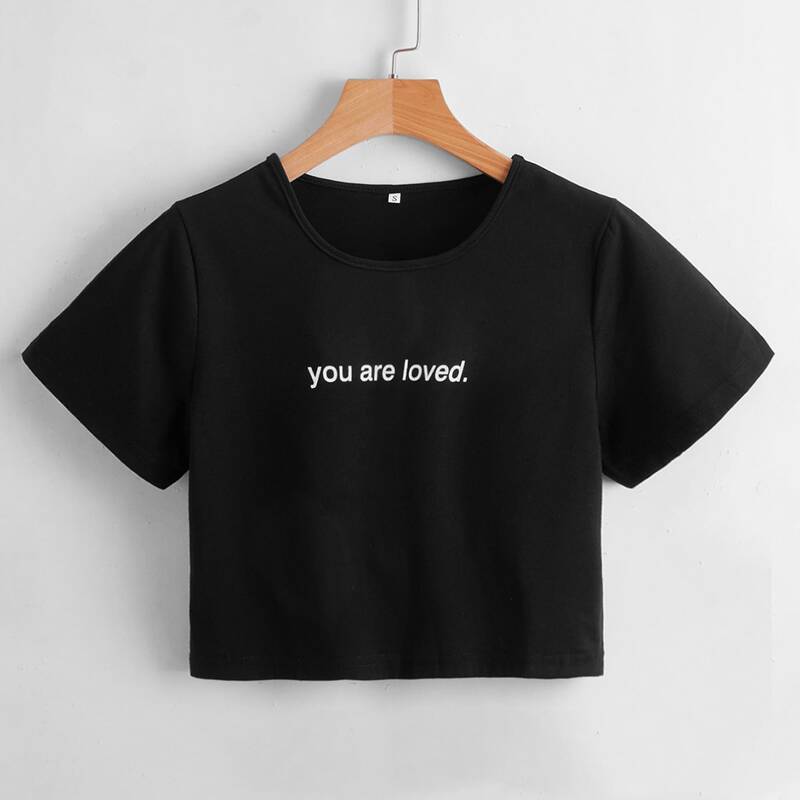 

Slogan Crop Tee, Black
