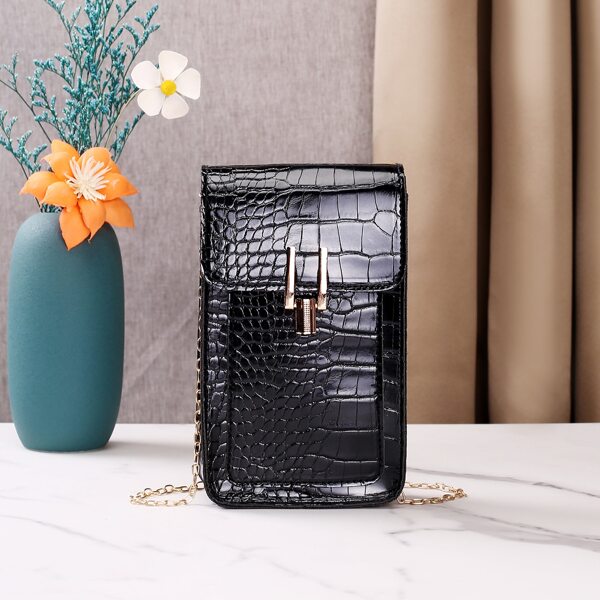 

Croc Embossed Flap Chain Bag, Black