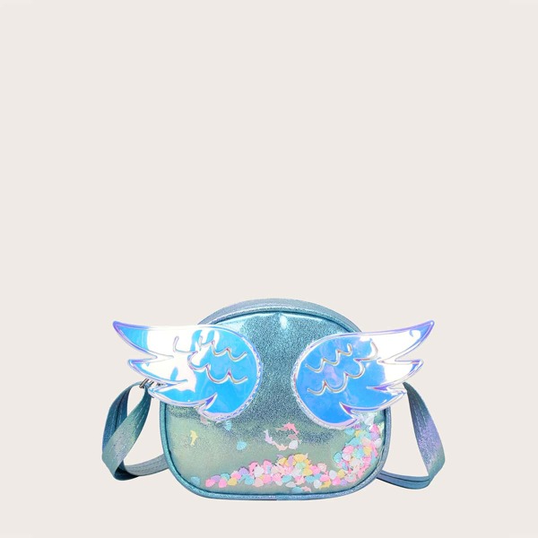 

Girls Wing Decor Crossbody Bag, Blue