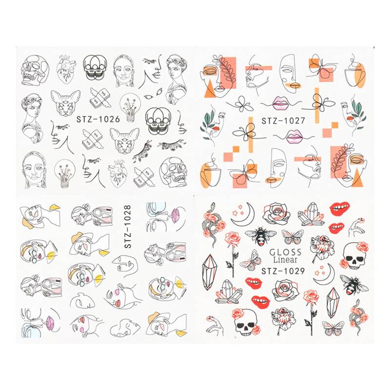 

4sheets Skeleton & Floral Nail Sticker, Multicolor