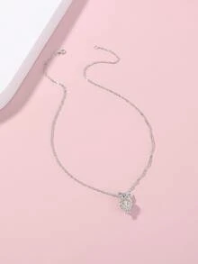 夜光貓頭鷹吊墜項鍊 - 銀色 - 查看 2