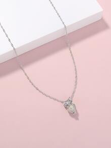 夜光貓頭鷹吊墜項鍊 - 銀色 - 查看 4