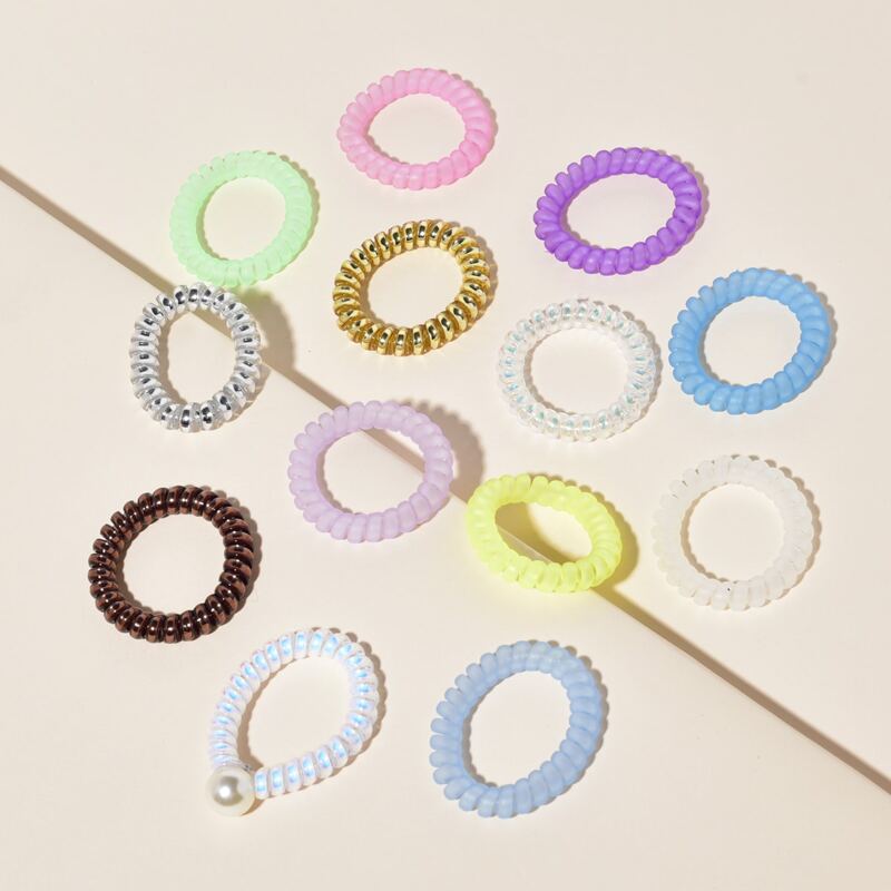 

13pcs Faux Pearl Decor Coil Wire Hair Tie, Multicolor