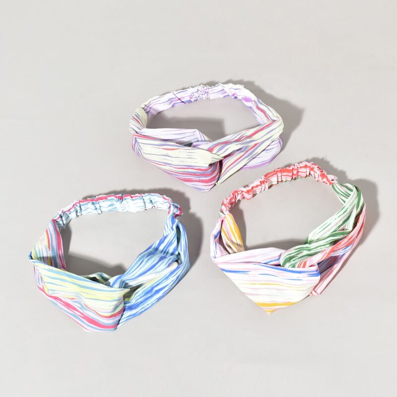 

3pcs Striped Hair Band, Multicolor