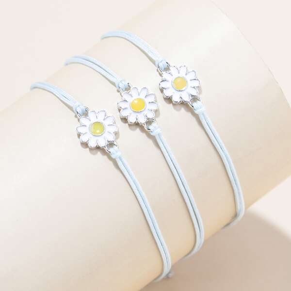 

3pcs Flower Decor String Bracelet, Baby blue