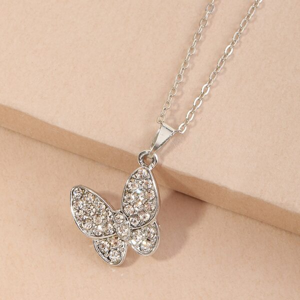 

Rhinestone Butterfly Pendant Necklace, Silver
