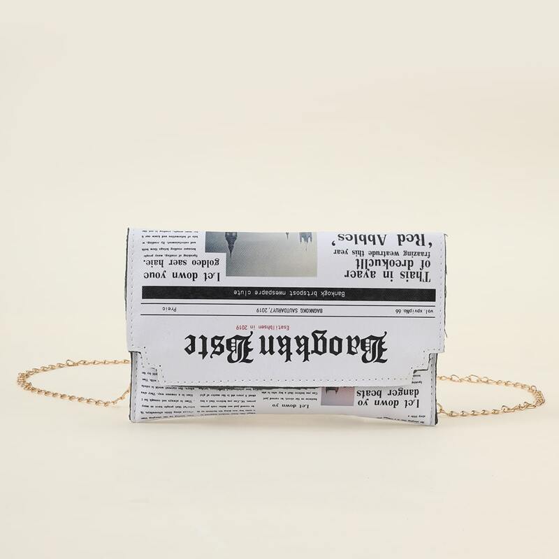 

Newspaper Print Crossbody Bag, White
