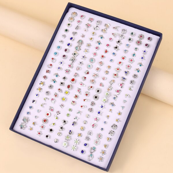 

100pairs Rhinestone Decor Stud Earrings, Multicolor