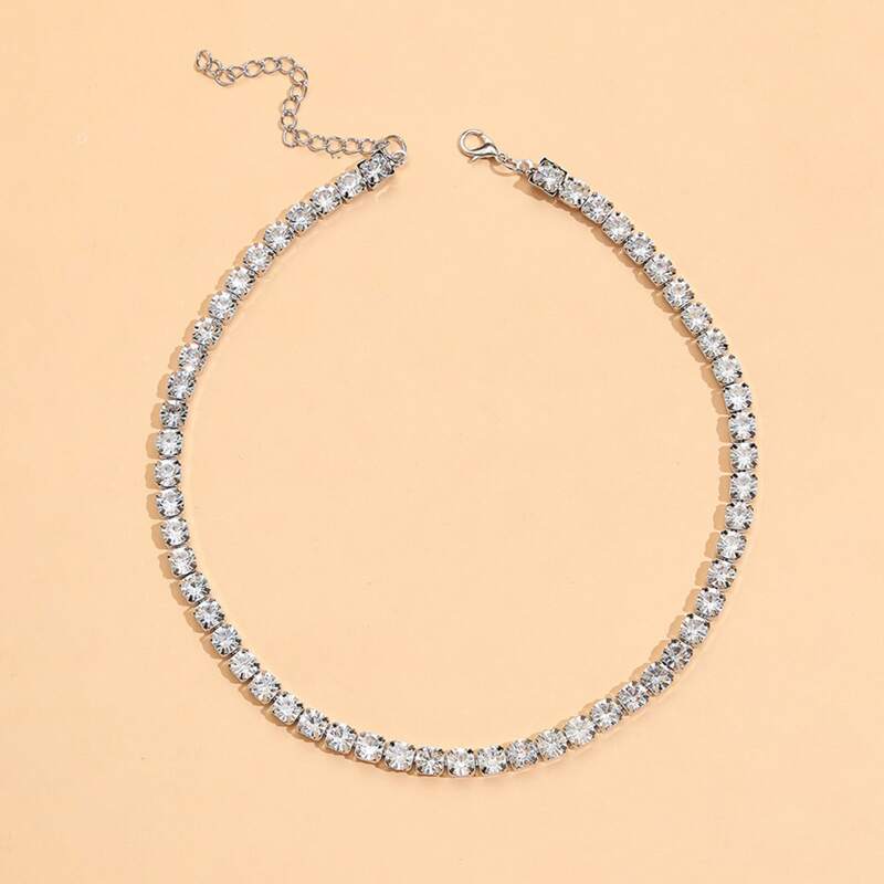 

Rhinestone Decor Choker, Silver