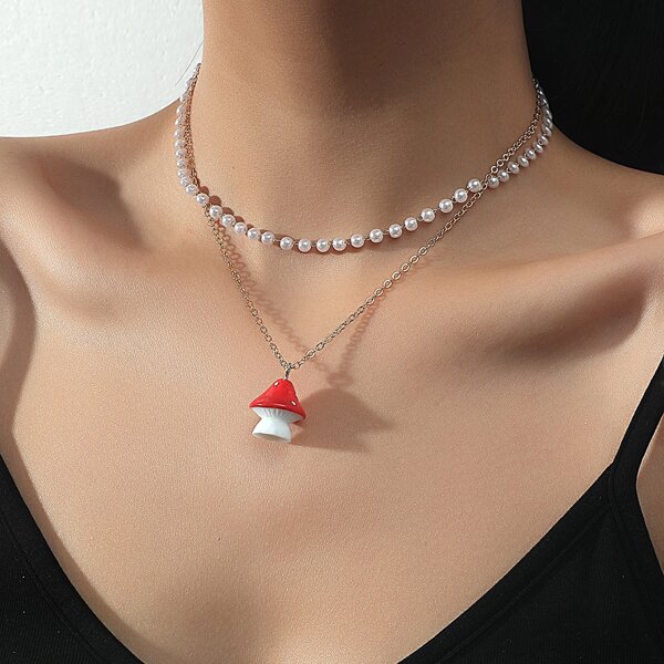 

Faux Pearl Decor Layered Necklace, Gold