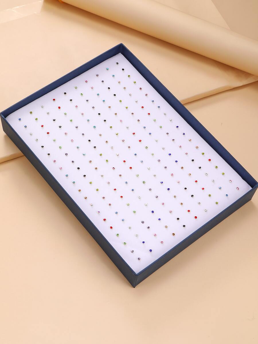 RINTOLER Hoa tai Stud 100 cặp Rhinestone trang trí - Nhiều màu - Xem 1