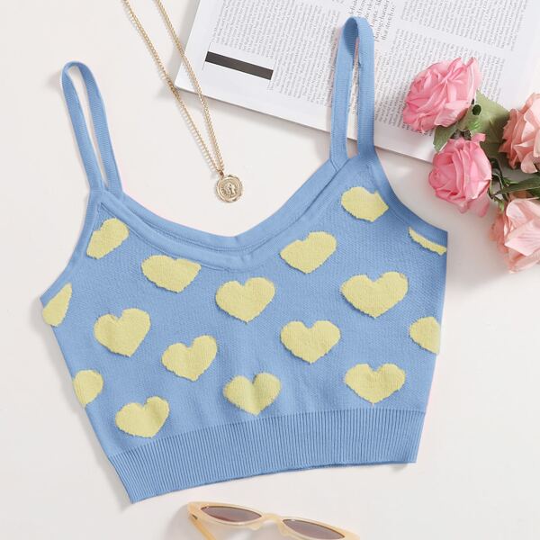 

Heart Pattern Knit Top, Baby blue