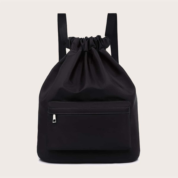 

Pocket Front Drawstring Backpack, Black