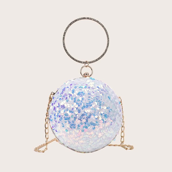 

Rhinestone&Sequin Decor Circle Bag, White
