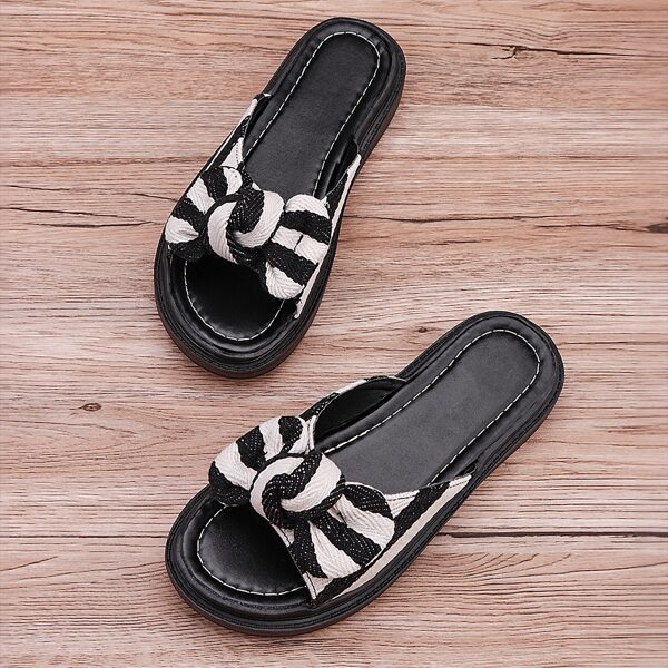 

Striped Bow Decor Slides, Black