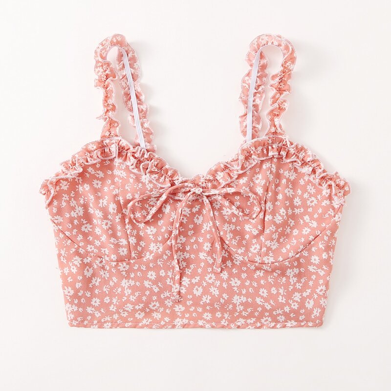 

Ditsy Floral Frill Top, Coral pink